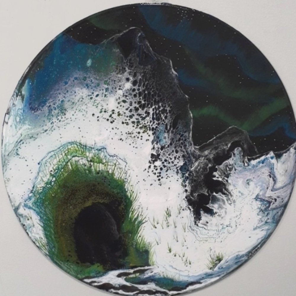 Hand Crafted Bear Vinyl Record Painting Mountain Acrylic Fluid Wall Art Upcycle